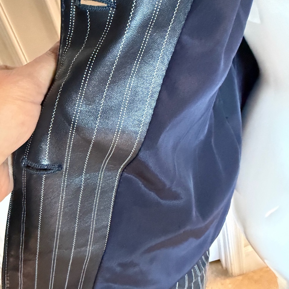 Armani Collezioni Black Pinstripe Leather Jacket - Picture 6 of 9